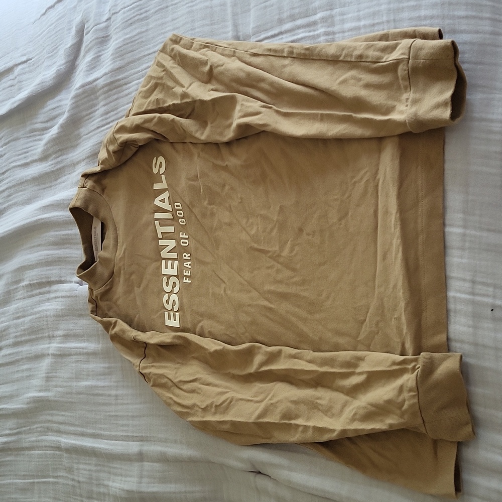 Essentials fear of God long sleeve khaki shirt size 10 kids